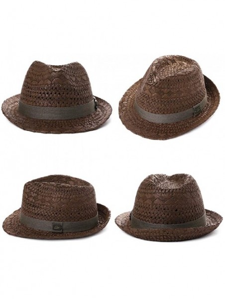 Fedoras Fedora Straw Fashion Sun Hat Packable Summer Panama Beach Hat Men Women 56-62CM - 00723_brown - CD18TO5COQH $30.44