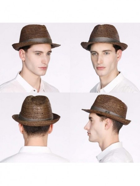 Fedoras Fedora Straw Fashion Sun Hat Packable Summer Panama Beach Hat Men Women 56-62CM - 00723_brown - CD18TO5COQH $30.44