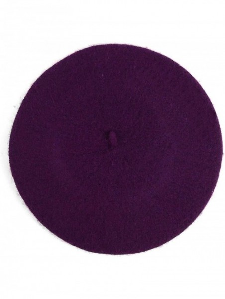 Berets Women's Ladies Solid Colored Classic French Wool Blend Beret Hat Cap - Dark Purple - C5187GEZ38T $16.31