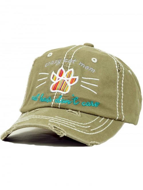 Baseball Caps Vintage Ball Caps for Women Mama Bear Dog Mom Washed Cap - Crazy Cat Mom- Khaki - CR18ZYGH8IS $12.18