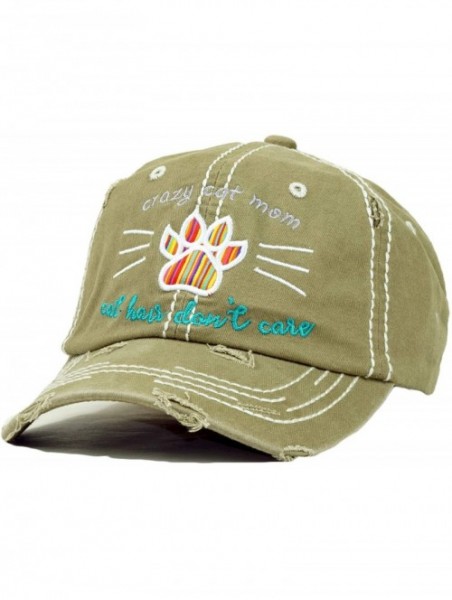 Baseball Caps Vintage Ball Caps for Women Mama Bear Dog Mom Washed Cap - Crazy Cat Mom- Khaki - CR18ZYGH8IS $12.18