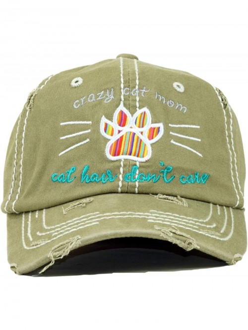 Baseball Caps Vintage Ball Caps for Women Mama Bear Dog Mom Washed Cap - Crazy Cat Mom- Khaki - CR18ZYGH8IS $12.18