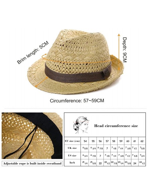 Fedoras Fedora Straw Fashion Sun Hat Packable Summer Panama Beach Hat Men Women 56-62CM - 00723_brown - CD18TO5COQH $30.44