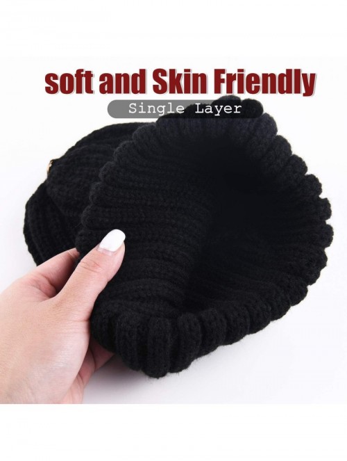 Skullies & Beanies Womens Winter Knitted Beanie Hat with Faux Fur Pom Warm Knit Skull Cap Beanie for Women - 01-black - CS18U...