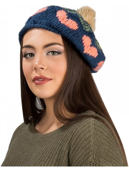 Berets Women Ladies French Classic Beret Chunky Knit Knitted Braided Beanie Cap - Blue - C312BPPYSL7 $15.79