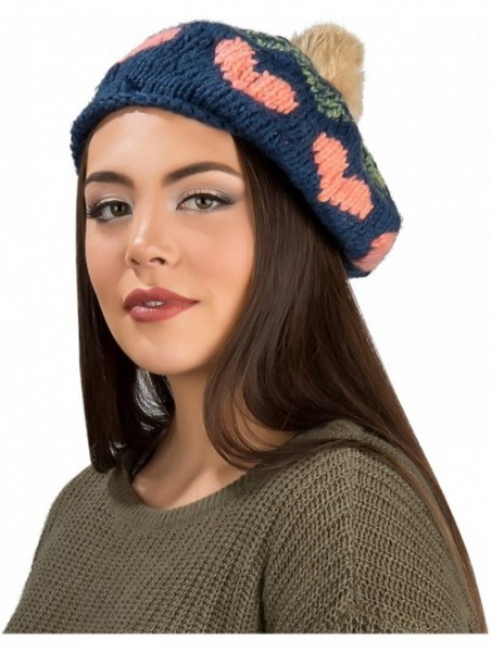 Berets Women Ladies French Classic Beret Chunky Knit Knitted Braided Beanie Cap - Blue - C312BPPYSL7 $15.79