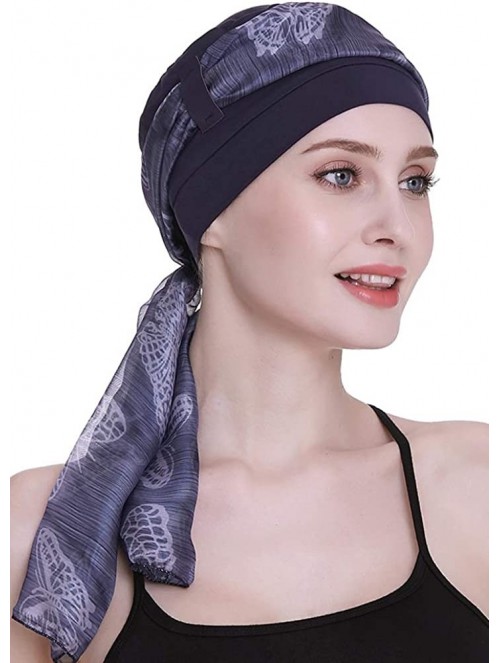 Skullies & Beanies Elegant Chemo Cap With Silky Scarfs For Cancer Women Hair Loss Sleep Beanie - Navy - C718LXASDLE $23.67