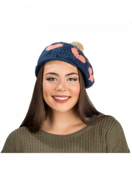 Berets Women Ladies French Classic Beret Chunky Knit Knitted Braided Beanie Cap - Blue - C312BPPYSL7 $15.79