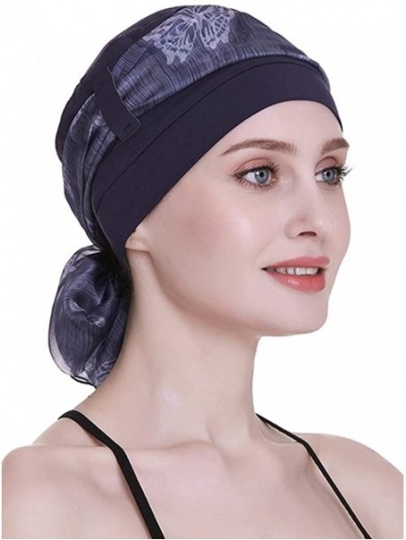 Skullies & Beanies Elegant Chemo Cap With Silky Scarfs For Cancer Women Hair Loss Sleep Beanie - Navy - C718LXASDLE $23.67