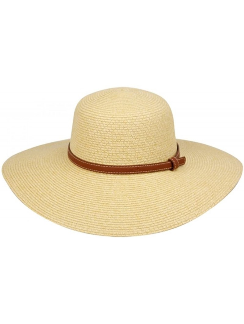 Sun Hats Women's Braid Straw Wide Brim Fedora Hat UPF 50+ w/Adjustable Drawstring - Brown Band / Natural - CA18CZZKAMZ $19.75