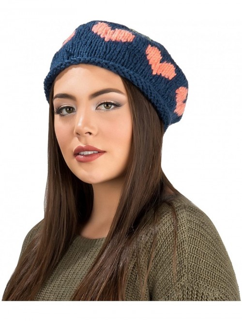 Berets Women Ladies French Classic Beret Chunky Knit Knitted Braided Beanie Cap - Blue - C312BPPYSL7 $15.79