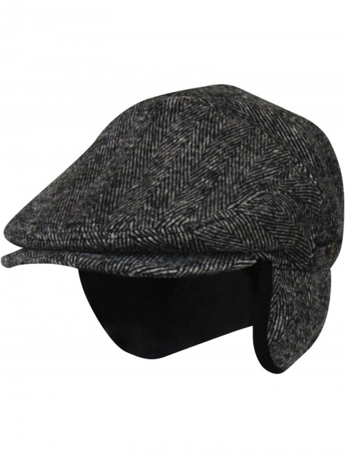 Newsboy Caps 100% Wool Herringbone Winter Ivy Cabbie Hat w/Fleece Earflaps - Driving Hat - Grey - CQ12NFDP4WJ $37.46