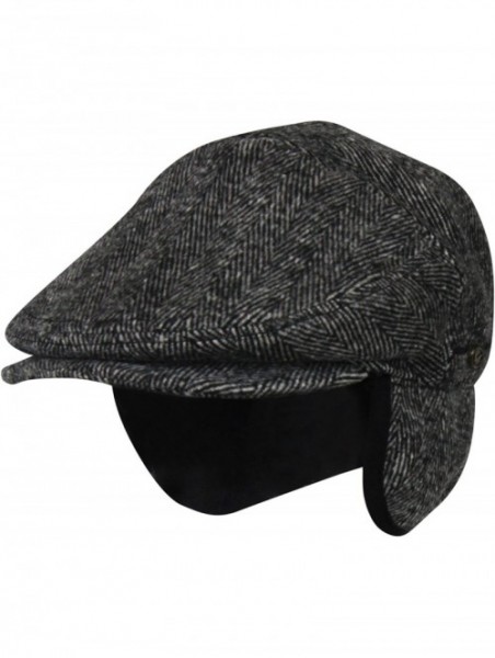 Newsboy Caps 100% Wool Herringbone Winter Ivy Cabbie Hat w/Fleece Earflaps - Driving Hat - Grey - CQ12NFDP4WJ $37.46