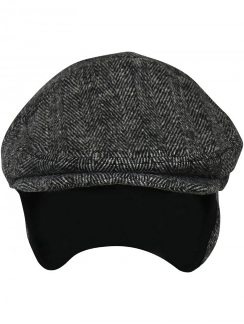 Newsboy Caps 100% Wool Herringbone Winter Ivy Cabbie Hat w/Fleece Earflaps - Driving Hat - Grey - CQ12NFDP4WJ $37.46