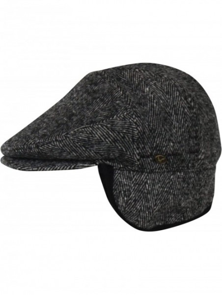 Newsboy Caps 100% Wool Herringbone Winter Ivy Cabbie Hat w/Fleece Earflaps - Driving Hat - Grey - CQ12NFDP4WJ $37.46