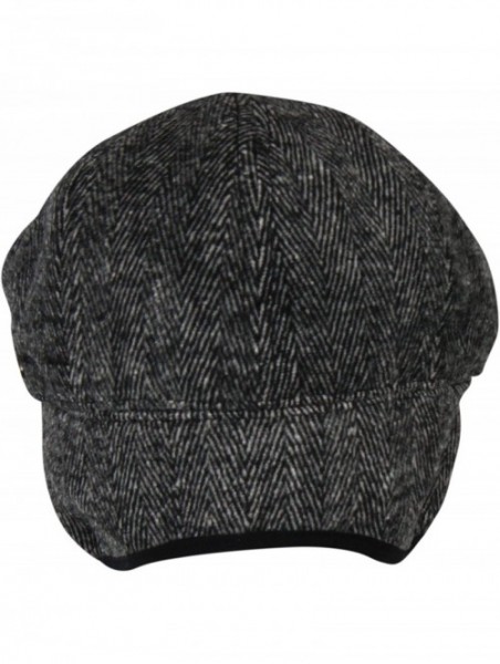 Newsboy Caps 100% Wool Herringbone Winter Ivy Cabbie Hat w/Fleece Earflaps - Driving Hat - Grey - CQ12NFDP4WJ $37.46