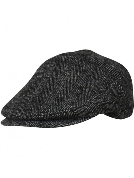 Newsboy Caps 100% Wool Herringbone Winter Ivy Cabbie Hat w/Fleece Earflaps - Driving Hat - Grey - CQ12NFDP4WJ $37.46