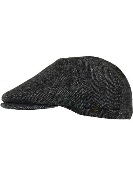 Newsboy Caps 100% Wool Herringbone Winter Ivy Cabbie Hat w/Fleece Earflaps - Driving Hat - Grey - CQ12NFDP4WJ $37.46