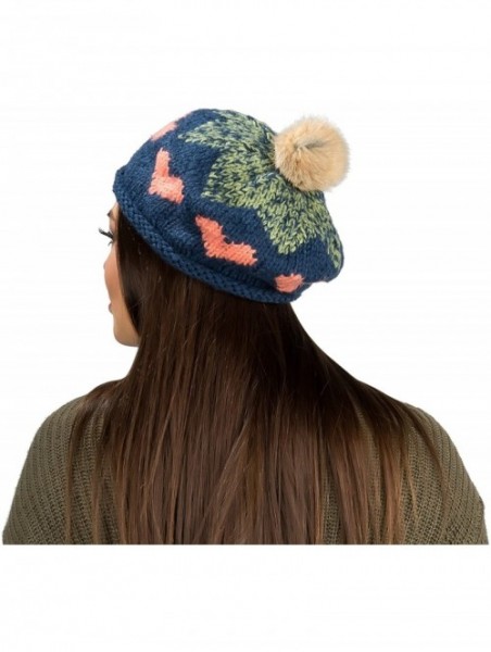 Berets Women Ladies French Classic Beret Chunky Knit Knitted Braided Beanie Cap - Blue - C312BPPYSL7 $15.79