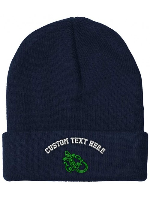 Skullies & Beanies Custom Beanie for Men & Women Green Lizard Reptile Embroidery Skull Cap Hat - Navy - CQ18ZS3E38A $19.63