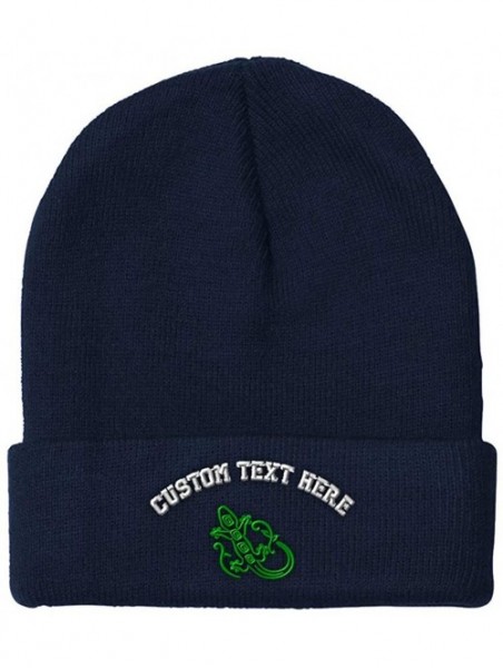 Skullies & Beanies Custom Beanie for Men & Women Green Lizard Reptile Embroidery Skull Cap Hat - Navy - CQ18ZS3E38A $19.63