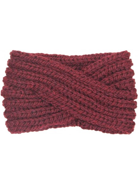 Headbands Women's Winter Knitted Headband Ear Warmer Head Wrap (Flower/Twisted/Checkered) - Burgundy - CY18HD5ZQIU $12.97