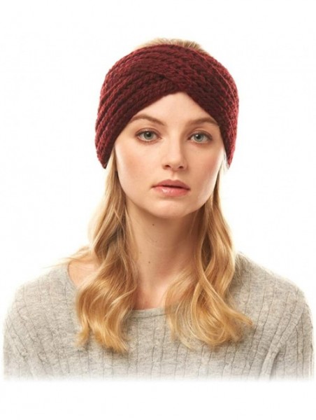 Headbands Women's Winter Knitted Headband Ear Warmer Head Wrap (Flower/Twisted/Checkered) - Burgundy - CY18HD5ZQIU $12.97