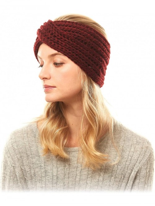 Headbands Women's Winter Knitted Headband Ear Warmer Head Wrap (Flower/Twisted/Checkered) - Burgundy - CY18HD5ZQIU $12.97