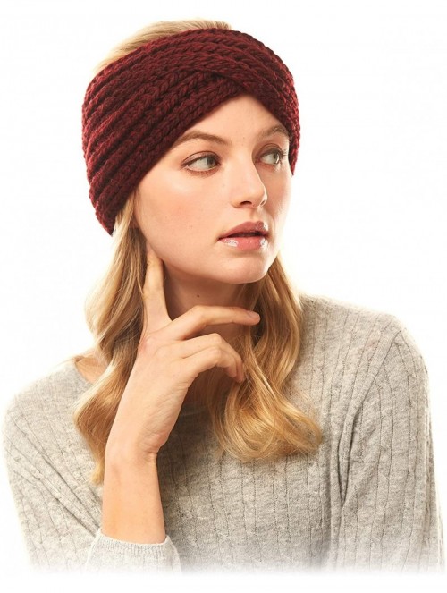 Headbands Women's Winter Knitted Headband Ear Warmer Head Wrap (Flower/Twisted/Checkered) - Burgundy - CY18HD5ZQIU $12.97