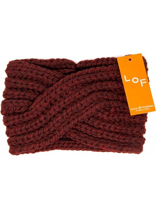 Headbands Women's Winter Knitted Headband Ear Warmer Head Wrap (Flower/Twisted/Checkered) - Burgundy - CY18HD5ZQIU $12.97