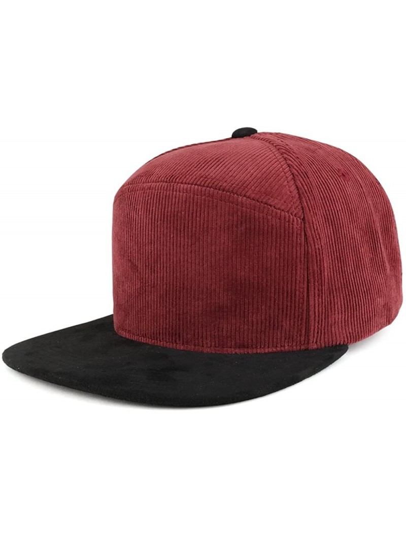 Baseball Caps Plain Corduroy Textured Suede Flat Bill Snapback Cap - Burgundy Black - CT185R5I6C9 $24.20