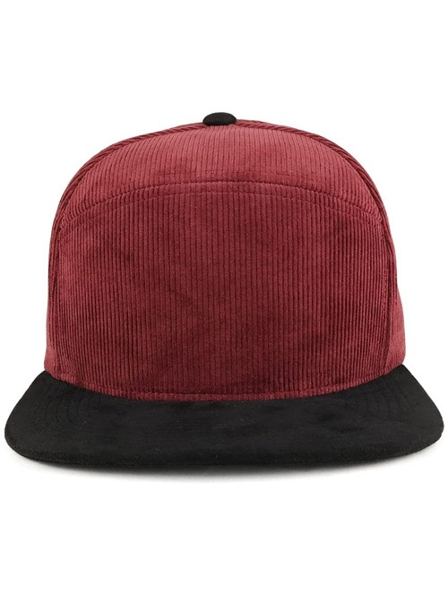 Baseball Caps Plain Corduroy Textured Suede Flat Bill Snapback Cap - Burgundy Black - CT185R5I6C9 $24.20