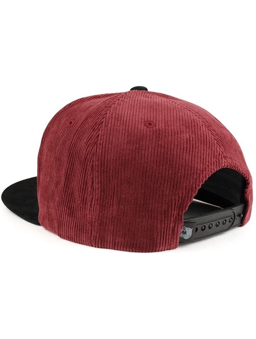 Baseball Caps Plain Corduroy Textured Suede Flat Bill Snapback Cap - Burgundy Black - CT185R5I6C9 $24.20