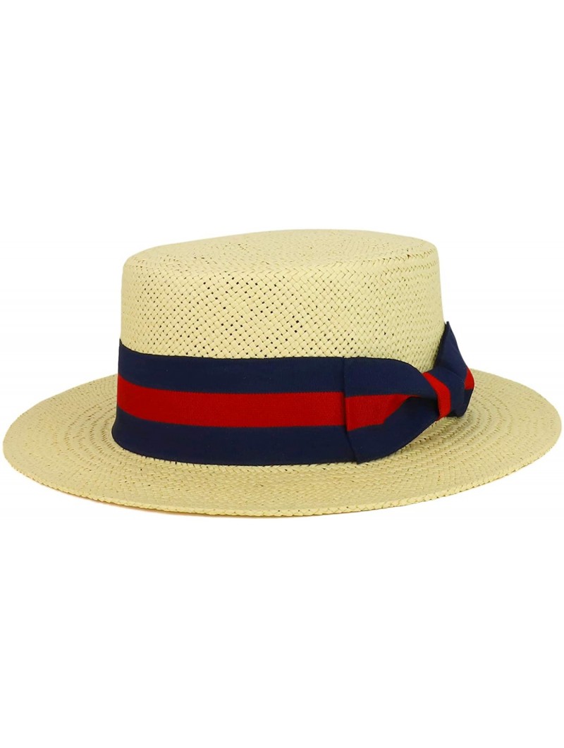 Sun Hats Striped Grosgrain Ribbon Band Straw Fashion Boater Hat - Natural - CZ18RD5OEOM $38.40