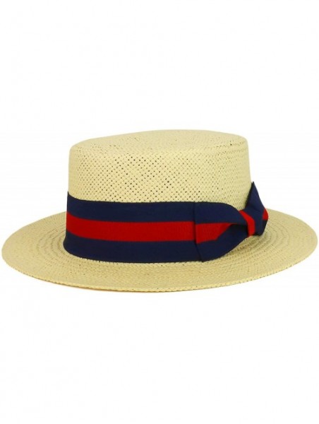 Sun Hats Striped Grosgrain Ribbon Band Straw Fashion Boater Hat - Natural - CZ18RD5OEOM $38.40