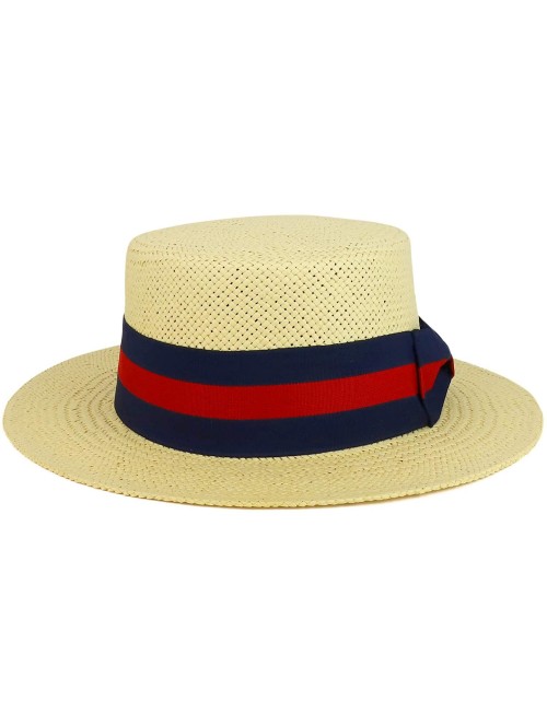 Sun Hats Striped Grosgrain Ribbon Band Straw Fashion Boater Hat - Natural - CZ18RD5OEOM $38.40