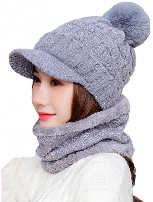 Skullies & Beanies Mens Women Knit Visor Winter Beanie Hat & Fleece Scarf Sets Face Neck Cover & Ear Flap - Am60-grey - CN18A...