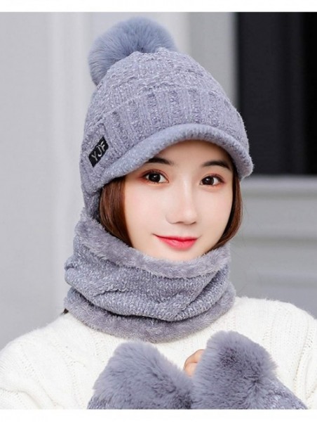 Skullies & Beanies Mens Women Knit Visor Winter Beanie Hat & Fleece Scarf Sets Face Neck Cover & Ear Flap - Am60-grey - CN18A...