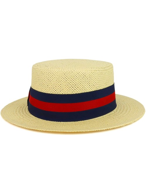 Sun Hats Striped Grosgrain Ribbon Band Straw Fashion Boater Hat - Natural - CZ18RD5OEOM $38.40