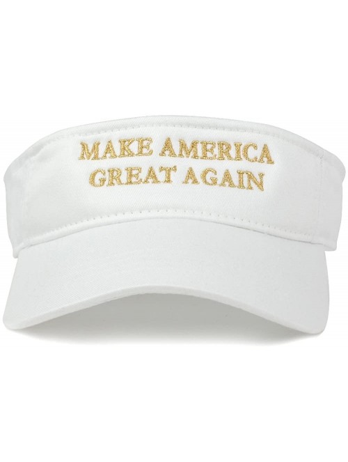 Visors Donald Trump Visor- Make America Great Again - Metallic Gold Embroidered Visor Cap - White - CC12O1RYDY6 $23.15