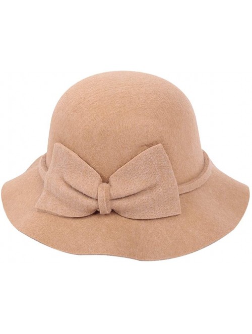 Fedoras Women's Retro Ribbon Flower Bow Solid Color Fedora Bowler Hat Caps - J - CP1939985NM $10.23