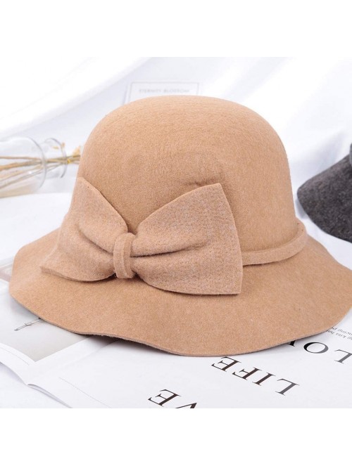 Fedoras Women's Retro Ribbon Flower Bow Solid Color Fedora Bowler Hat Caps - J - CP1939985NM $10.23