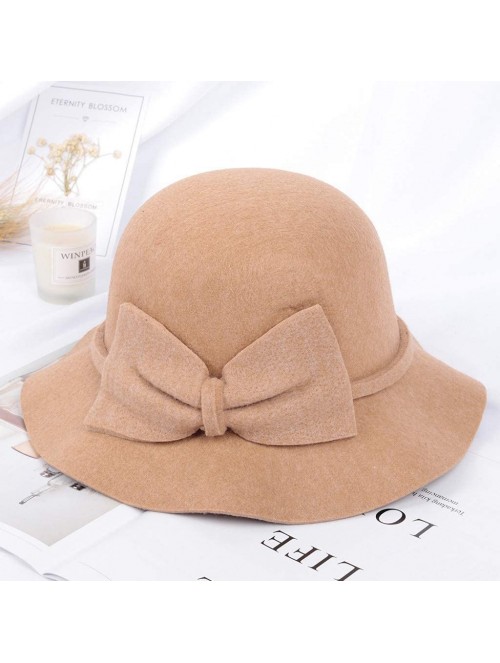 Fedoras Women's Retro Ribbon Flower Bow Solid Color Fedora Bowler Hat Caps - J - CP1939985NM $10.23