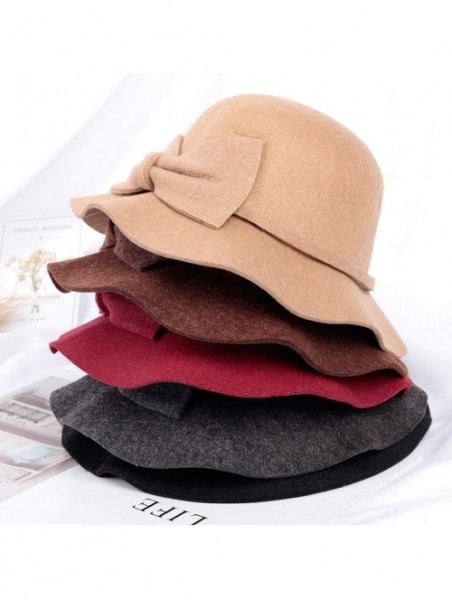 Fedoras Women's Retro Ribbon Flower Bow Solid Color Fedora Bowler Hat Caps - J - CP1939985NM $10.23