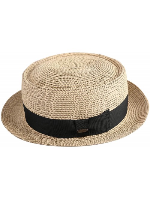 Fedoras Men's Straw Pork Pie Hats Short Brim Fedora Summer Sun Hat - Natural Mix Coffee - CS18O28QG70 $23.36