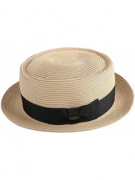 Fedoras Men's Straw Pork Pie Hats Short Brim Fedora Summer Sun Hat - Natural Mix Coffee - CS18O28QG70 $23.36