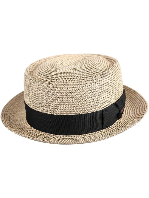 Fedoras Men's Straw Pork Pie Hats Short Brim Fedora Summer Sun Hat - Natural Mix Coffee - CS18O28QG70 $23.36