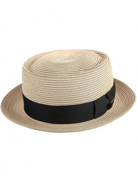 Fedoras Men's Straw Pork Pie Hats Short Brim Fedora Summer Sun Hat - Natural Mix Coffee - CS18O28QG70 $23.36