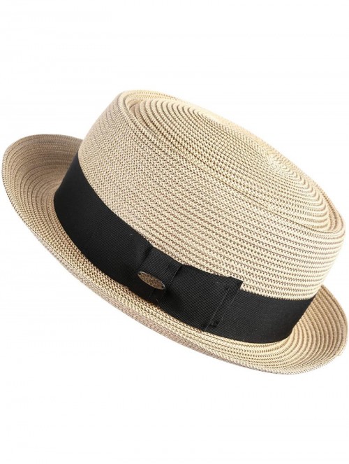 Fedoras Men's Straw Pork Pie Hats Short Brim Fedora Summer Sun Hat - Natural Mix Coffee - CS18O28QG70 $23.36