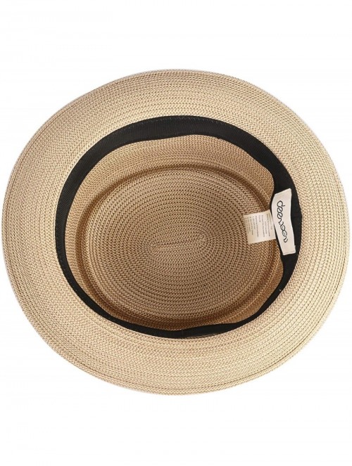 Fedoras Men's Straw Pork Pie Hats Short Brim Fedora Summer Sun Hat - Natural Mix Coffee - CS18O28QG70 $23.36